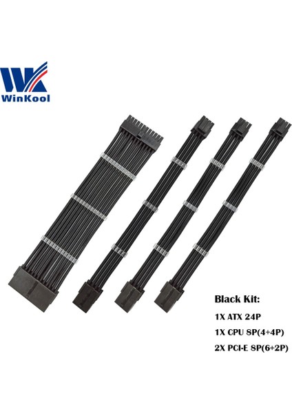Turuncu 100MM Winkool Dişi - Erkek 18AWG Kollu Psu Uzatma Güç Kablosu / Kablo Kitleri 1x Atx 24P Cpu 8p 2x Pcı-E 8p (Yurt Dışından)