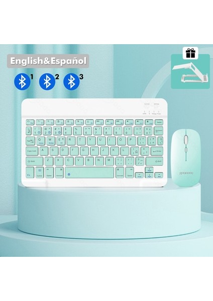 Ispanyolca-Yeşil Ispanyolca Rusça Portekizce Bluetooth Klavye iPad Tablet Dizüstü Bilgisayarlar Için Telefonlar Teclado Kablosuz Klavye ve Fare Android Ios (Yurt Dışından)
