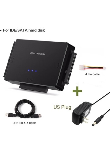 Abd Adaptörü 100 cm USB 3.0 Sata Ide 3 Adaptörü Sata USB 3.0 Dönüştürücü Için 2.5/3.5 Inç Harici SSD HDD Kablosu Pc Macbook Ide Sata Adaptörü (Yurt Dışından)