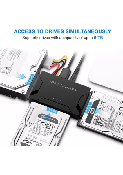Abd Adaptörü 100 cm USB 3.0 Sata Ide 3 Adaptörü Sata USB 3.0 Dönüştürücü Için 2.5/3.5 Inç Harici SSD HDD Kablosu Pc Macbook Ide Sata Adaptörü (Yurt Dışından)