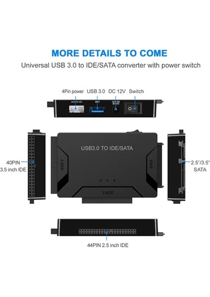 Abd Adaptörü 100 cm USB 3.0 Sata Ide 3 Adaptörü Sata USB 3.0 Dönüştürücü Için 2.5/3.5 Inç Harici SSD HDD Kablosu Pc Macbook Ide Sata Adaptörü (Yurt Dışından)