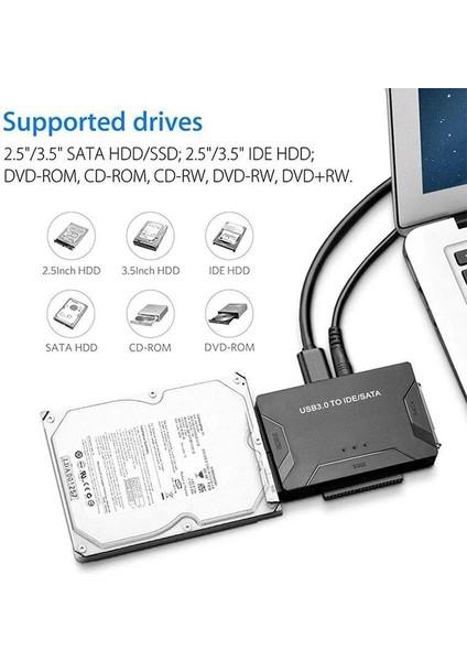 Abd Adaptörü 100 cm USB 3.0 Sata Ide 3 Adaptörü Sata USB 3.0 Dönüştürücü Için 2.5/3.5 Inç Harici SSD HDD Kablosu Pc Macbook Ide Sata Adaptörü (Yurt Dışından)