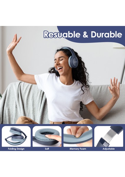 Mavi Siindoo Bluetooth Kulaklıklar Katlanabilir Stereo Kablosuz Kulaklık Süper Bas Gürültü Önleyici Mikrofon Mavi Dizüstü Pc Tv Için (Yurt Dışından) modelleri