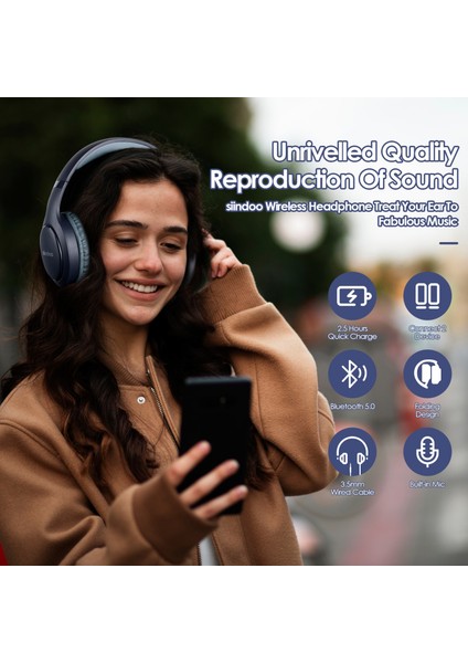 Mavi Siindoo Bluetooth Kulaklıklar Katlanabilir Stereo Kablosuz Kulaklık Süper Bas Gürültü Önleyici Mikrofon Mavi Dizüstü Pc Tv Için (Yurt Dışından) fırsatları