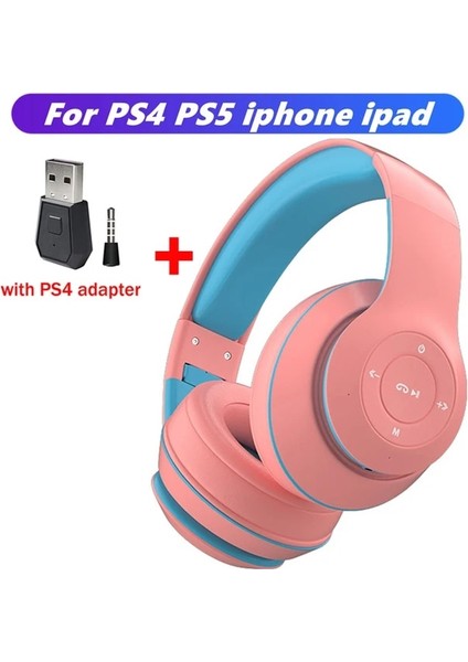 Pembe P4 Kablosuz Kulaklıklar Bluetooth Kulaklıklar Katlanabilir Bas Stereo Kulaklık Mp3 Çalar Desteği Tf Cep Telefonu Dizüstü Tv Ps4 Ps5 (Yurt Dışından)