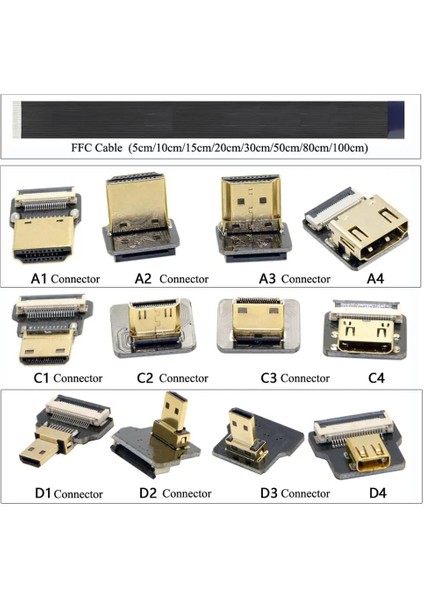 A1-C2 5 cm A1 Ultra Ince Düz Fpv HDMI Uyumlu Kablo Esnek Mini HDMI Mikro HDMI Şerit Tel 30 cm Kısa Fpc Ffc (Yurt Dışından)