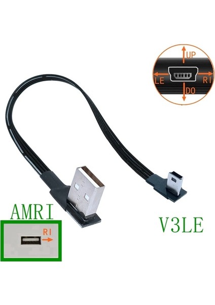 AMRI-V3LE 1m Mini USB B Tipi 5pin Erkek Yukarı Aşağı Sol Sağ Açılı 90 Derece USB 2.0 Erkek Veri Kablosu (Yurt Dışından)