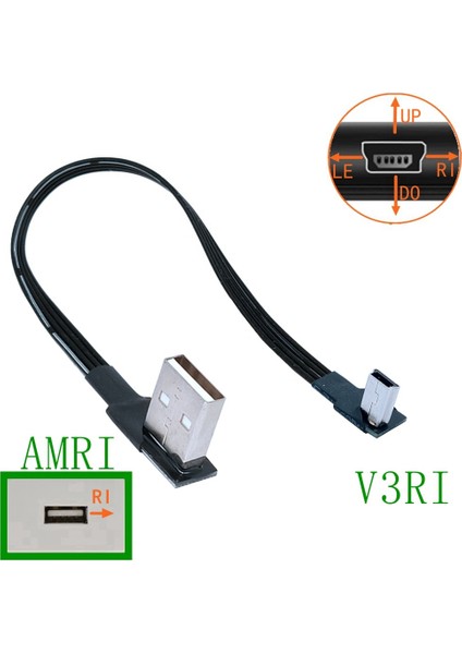 AMRI-V3LE 1m Mini USB B Tipi 5pin Erkek Yukarı Aşağı Sol Sağ Açılı 90 Derece USB 2.0 Erkek Veri Kablosu (Yurt Dışından)