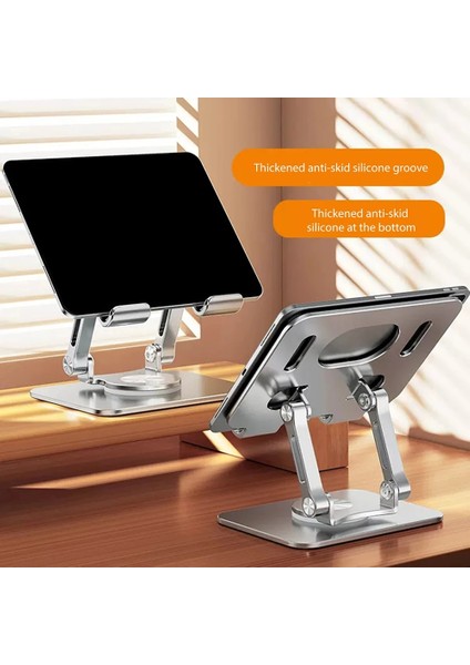 Gümüş Katlanabilir Tablet Braketi Standı 360 Derece Dönen Delikli Kaymaz Tablet Tutucu Masası Yüksekliği Cep Telefonu Için Ayarlanabilir (Yurt Dışından)
