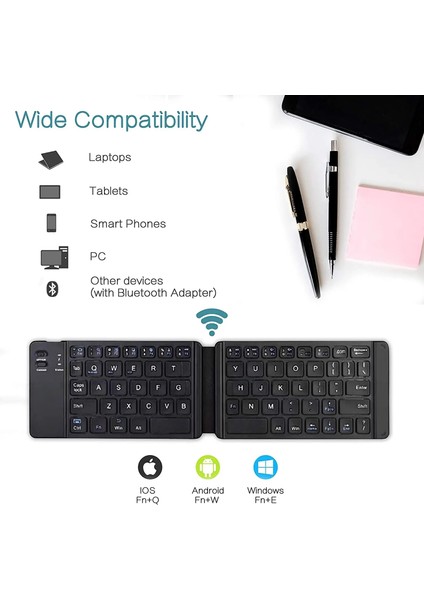 Siyah Mini Katlanır Bluetooth Klavye Şarj Edilebilir Kablosuz Klavye Taşınabilir, Mac/ios, Windows, Android Akıllı Telefon, Tablet, Dizüstü Bilgisayar Için (Yurt Dışından)