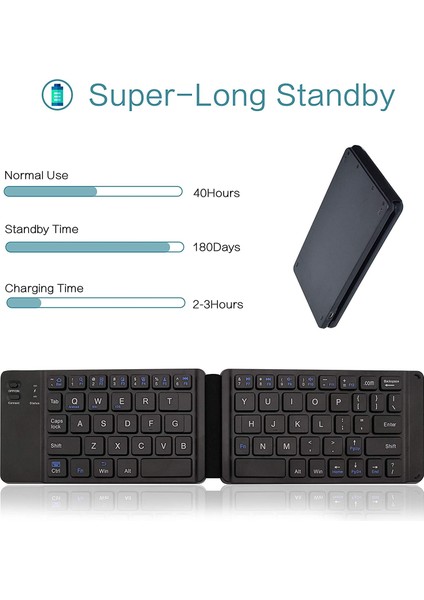 Siyah Mini Katlanır Bluetooth Klavye Şarj Edilebilir Kablosuz Klavye Taşınabilir, Mac/ios, Windows, Android Akıllı Telefon, Tablet, Dizüstü Bilgisayar Için (Yurt Dışından)