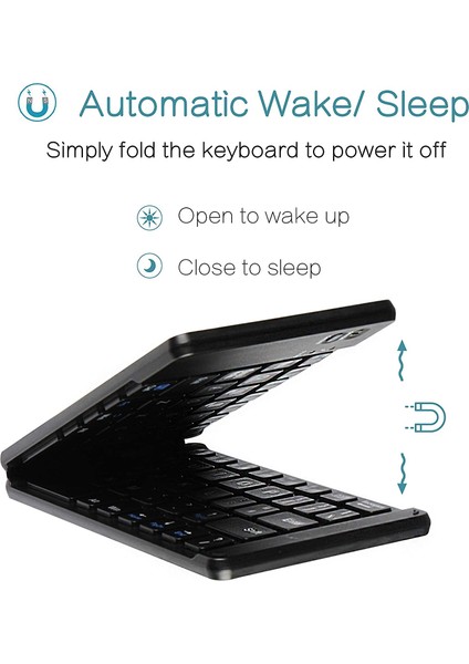 Siyah Mini Katlanır Bluetooth Klavye Şarj Edilebilir Kablosuz Klavye Taşınabilir, Mac/ios, Windows, Android Akıllı Telefon, Tablet, Dizüstü Bilgisayar Için (Yurt Dışından)