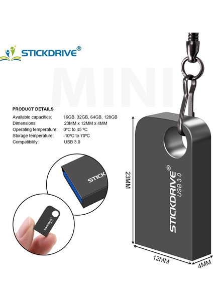 Gümüş 128GB Mini Metal USB 3.0 Flash Sürücü 32GB 64GB Kalem Sürücü Yüksek Hızlı USB Stick3.0 Flash Drive Pendrive Флешка 128GB 256GB Anahtarlık (Yurt Dışından) modelleri