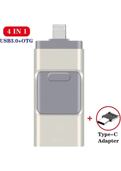 Gümüş Gönderme Tip C 64 GB Otg USB Flash Sürücü iPhone 256G 512G 128G USB 3.0 Memory Stick Harici Depolama Ios/android/tip C/windows Aygıtı 4'ü 1 Arada (Yurt Dışından)