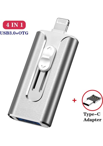 Gümüş Gönderme Tip C 64 GB Otg USB Flash Sürücü iPhone 256G 512G 128G USB 3.0 Memory Stick Harici Depolama Ios/android/tip C/windows Aygıtı 4'ü 1 Arada (Yurt Dışından)