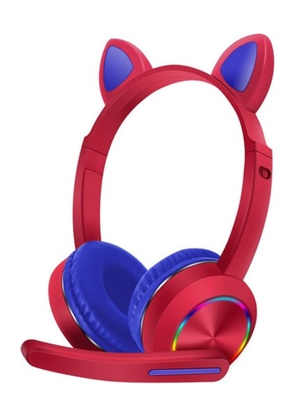 Kırmızı Kablolu Kulaklık Çocuklar Için Bilgisayar 3.5mm Jack Uzun Kablo Mikrofon ile Kedi Kulak Moda Hediyeler Stereo Dizüstü Sevimli LED Aydınlatma (Yurt Dışından)