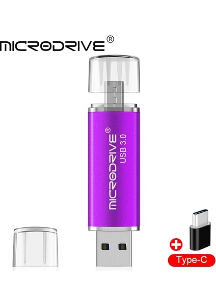 Mor 128GB Usb3.0 Otg USB Flash Sürücü 3'ü 1 Arada Iphone/ipad/android/pc/type-C 128GB 64GB 32GB 16GB Kalem Sürücü Yüksek Hızlı Pendrive (Yurt Dışından)