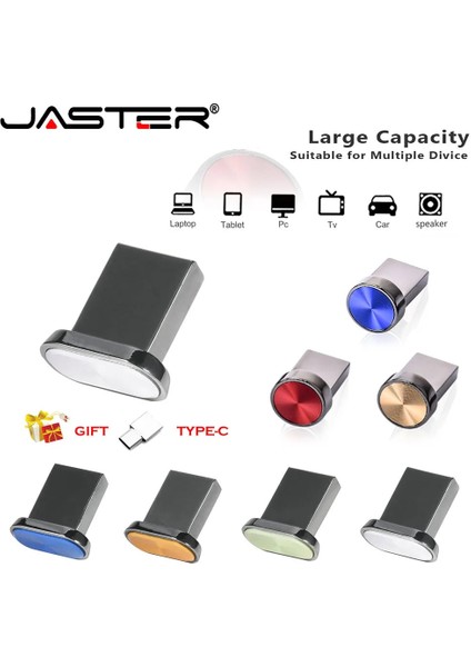 Mavi 4gb Jaster Mini Düğme Mavi Çok Fonksiyonlu Yeni Metal USB 2.0 Flash Sürücü Gümüş U Disk 32GB 64GB Memory Stick Iş Type-C Hediye (Yurt Dışından)