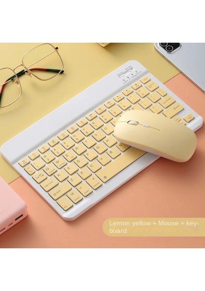 Sarı Tek Keyboa 10 Inç Renkli Bluetooth Cep Telefonu Tablet Pc Harici Kablosuz Fare Klavye Takım Elbise (Yurt Dışından)