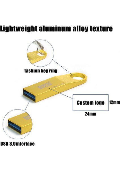 Altın ve Anahtarlık 64GB Bru Metal Pendrive USB Flash Sürücü 16GB 32GB 64GB 128GB USB 3.0 Stick Su Geçirmez Kalem Sürücü 3.0 Özel Logo Oem Hediye USB Anahtarı (Yurt Dışından) modelleri