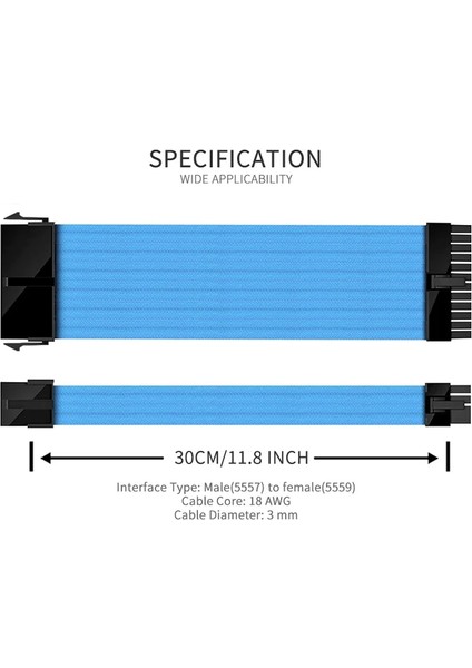 Wt-Bk-Pk Kit D Formulamod Nck3 Serisi Psu Uzatma Kablosu Kiti, Düz Renk Kablo Karışımı Combo 300MM ATX24PIN PCI-E8PIN CPU8PIN Taraklı (Yurt Dışından)