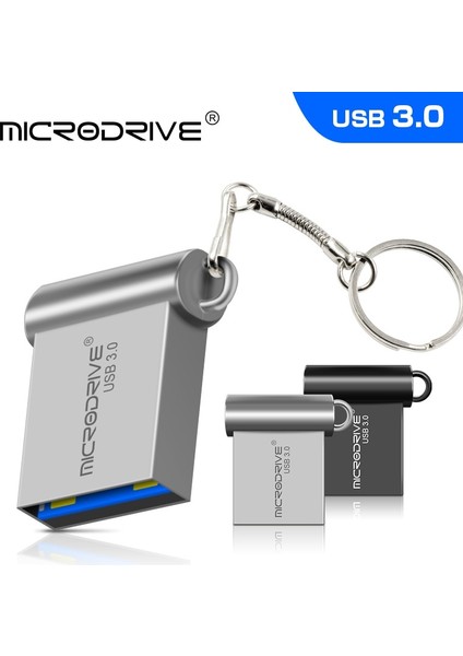Gümüş 64GB Mini USB 3.0 USB Flash Sürücü 32GB Metal Pendrive 64GB 128GB Su Geçirmez Pendrive USB Flash Bellek Çubuğu Anahtarlı Chian (Yurt Dışından)