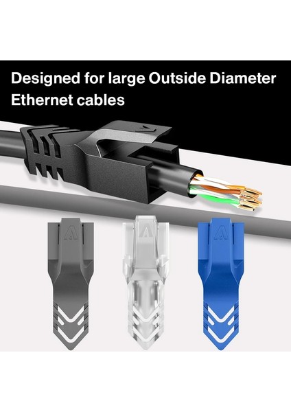 7.5 mm Siyah 50 Adet Ampcom Ethernet Ağ Kablosu Gerginlik Giderici Bot Kablosu RJ45 Konnektör Fişi 6.5/7.5/8.0mm Kapakları Cat8 Cat7 CAT6A Cat6 CAT5E (Yurt Dışından)