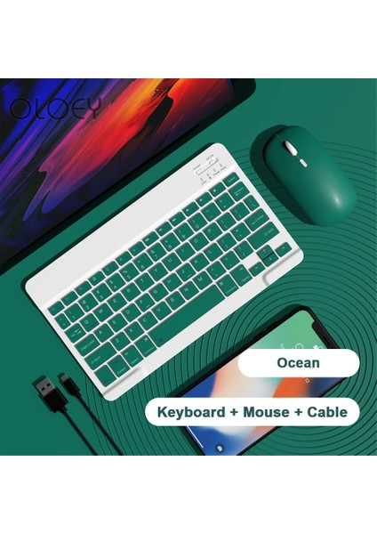 Gökyüzü Mavi Oloey Yeni 10 Inç Kablosuz Klavye Fare Seti iPad Tablet Mini Bilgisayar Telefonu Dizüstü Bilgisayar Için Bluetooth Uyumlu Klavye (Yurt Dışından)