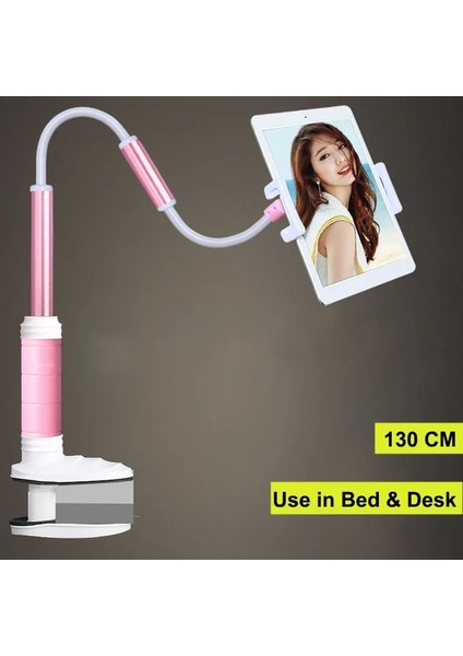 Pembe Vmonv 130 cm Tablet Telefon Masaüstü Standı Tutucu Ipad Tablet Için Ayarlanabilir Montaj 4 Ila 12.9 Inç Yatak Tablet Pc Standı Metal Destek (Yurt Dışından)