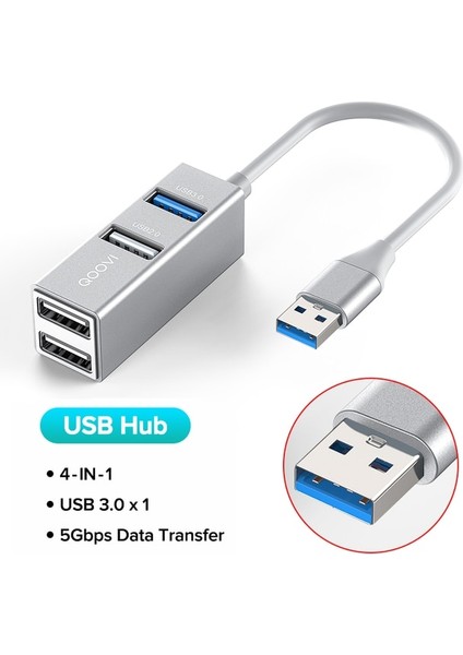 USB A Fişi Gümüş Qoovı USB C Hub 4 Bağlantı Noktalı USB Tip C'den USB 3.0 Hub Splitter Macbook Pro iPad Yüzey Samsung S21 Xiaomi Için Usb-C Adaptör Dock (Yurt Dışından)