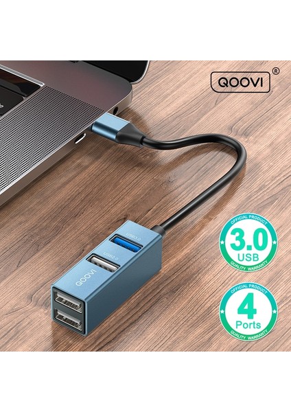 USB A Fişi Gümüş Qoovı USB C Hub 4 Bağlantı Noktalı USB Tip C'den USB 3.0 Hub Splitter Macbook Pro iPad Yüzey Samsung S21 Xiaomi Için Usb-C Adaptör Dock (Yurt Dışından)