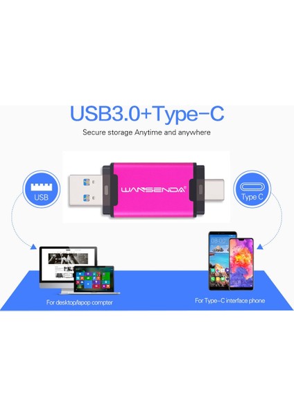 Gümüş 64GB Wansenda Otg USB Flash Sürücü 2'si 1 Arada Tip C USB 3.0 Kalem Sürücü 512GB 256GB 128GB 64GB 32GB Yüksek Hızlı Pendrive USB Bellek Çubuğu (Yurt Dışından) modelleri