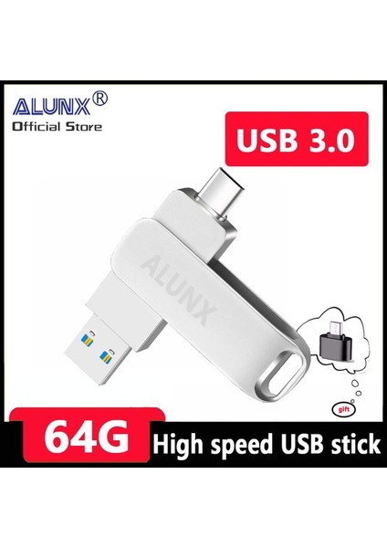 3.0 OTG-64G Alunx 100% Orijinal Pendrive Otg Tip-C USB 3.0 512GB 32GB 64GB Metal USB Flash Sürücü 128GB Kalem Sürücü 256 GB 8gb USB Stick 16 GB (Yurt Dışından)