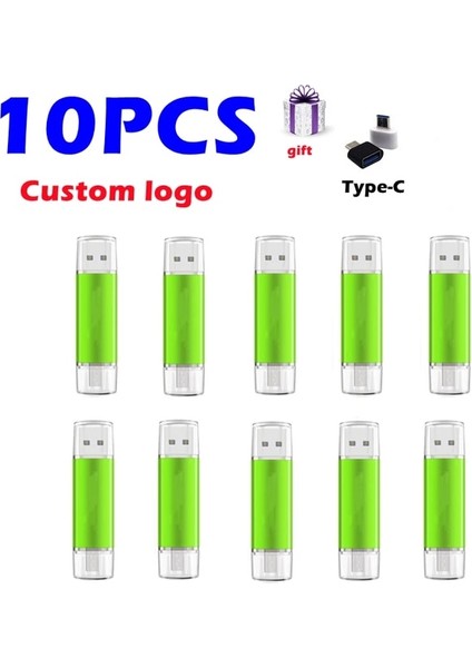 Yeşil Renk 10 Adet 256M 10PCS/LOT Özel Logo Otg Tip-C Telefon USB Sürücüsü 32GB 16GB 8gb Çok Fonksiyonlu USB Flash Sürücü USB 2.0 Pendrive 4gb USB Kalem Sürücüsü (Yurt Dışından)