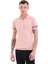 Pembe Slim Fit Çizgili Polo Yaka Triko Tişört 1