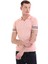 Pembe Slim Fit Çizgili Polo Yaka Triko Tişört 4