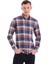 Lacivert Slim Fit Kareli 100% Pamuklu Düğmeli Yaka Uzun Kollu Klasik Gömlek 1