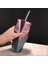 Paslanmaz Çelik Pipetli Bardak - Sıcak ve Soğuk Çift Cidarlı Bardaklar Kahve Kupaları 500ML Düzensiz Elmas Kapaklı (Pembe + Mavi) (Yurt Dışından) 2