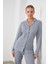 24549 Kadın Düğmeli Çizgili Pijama Takım 2