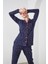 24542 Kadın Düğmeli Kalp Desenli Lacivert Pijama Takım 2