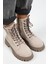 Adel Kadın Deri Bağcıklı Içten Fermuarlı Bej Süet-Vizon Bot 4