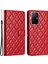 Xiaomi 11T Pro 5G/11T 5g Pu Deri Telefon Cüzdan Kılıf Stand Dikiş Hattı Rhombus Kapak-Kırmızı (Yurt Dışından) 1