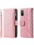 Xiaomi Poco M5S Için 4g/redmi Not 10 4g/redmi Not 10S 4g Scratch Dirençli Rhombus Doku Telefon Kılıfı Pu Deri Fermuar Cep Stand Stand Cüzdan Kapağı, Bilek Kayış Rose Altın (Yurt Dışından) 1