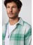 Slim Fit Dar Kesim Yeşil-Beyaz Kareli Oduncu Erkek Gömlek 1