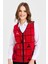 Kadın V Yaka Patchwork Yılbaşı Desenli Yelek Kırmızı 1