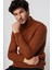 Slim Fit Dar Kesim Tam Balıkçı Yaka Desenli Kahverengi Erkek Triko Kazak 1