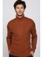 Slim Fit Dar Kesim Tam Balıkçı Yaka Desenli Kahverengi Erkek Triko Kazak 2