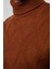 Slim Fit Dar Kesim Tam Balıkçı Yaka Desenli Kahverengi Erkek Triko Kazak 4