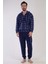 Man Lacivert Erkek Polar Kapuşonlu Uzun Kollu Pijama Takımı 3