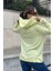 Kadın Fıstık Yeşil Uzun Kol, Yırtmaç Detaylı, Arma ve Yazı Detaylı, Kapüşonlu Sweatshirt Bluz 3